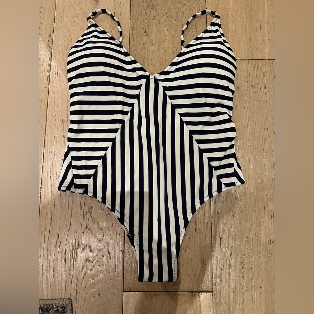 J. Crew Black and White Striped One Piece Swimsuit
